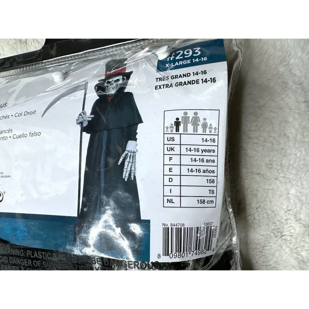 Child XL Dapper Death Grimm Reaper Skeleton Halloween Costume Cosplay Dress Up